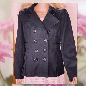 GUESS WOOL DOUBLE BREASTED BLACK PEACOAT JACKET L
